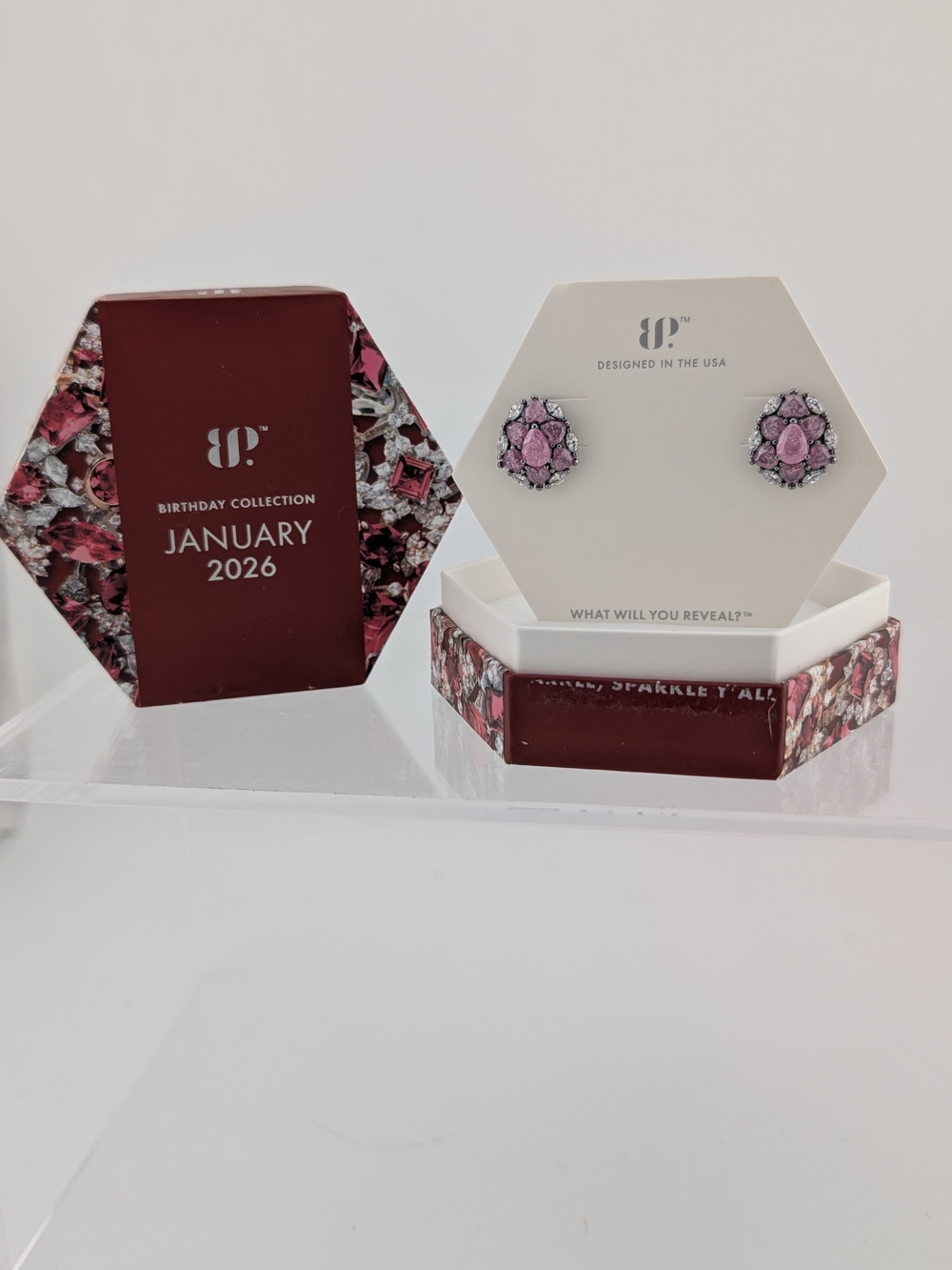 BP January 2026 Pink Crystal Floral Stud Earrings